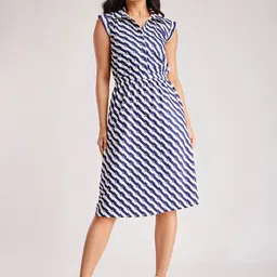 FableStreet Geometric Printed Elasticated Waist  A-Line Dress-image-0