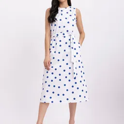 FableStreet Polka Dot Printed A-Line Midi Dress With Belt-picture-41