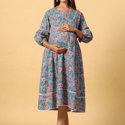Ikk Kudi by Seerat Floral Printed Maternity Pure Cotton Fit & Flare dress-21