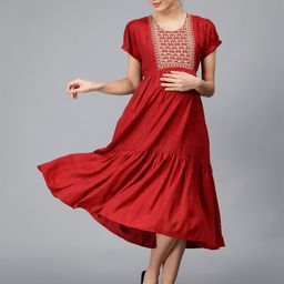 NIGHTSPREE Yoke Embroidered Maternity Fit & Flare Midi Dress-image-97