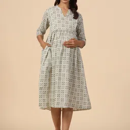 CRAFIQA Floral Print Maternity A-Line Midi Dress-image-48