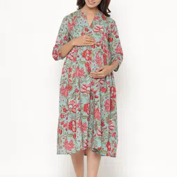 CRAFIQA Floral Print Maternity Midi Nightdress-image-34