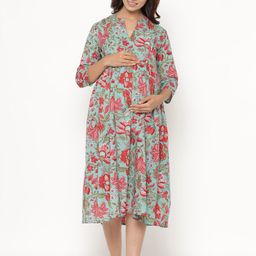 CRAFIQA Floral Print Maternity A-Line Midi Dress-image-83