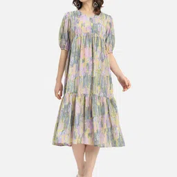 ALL WAYS YOU Floral Print Puff Sleeve Crepe A-Line Midi Dress-image-75
