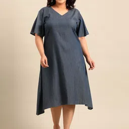The Pink Moon Flared Sleeve Denim Midi A-Line Dress-picture-44