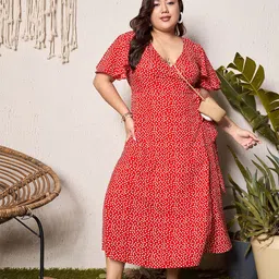 Berrylush Curve Print Wrap Midi Dress-image-74