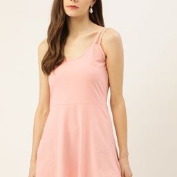 DressBerry Pink Strappy Knit Sustainable A-Line Mini Dress-image-25