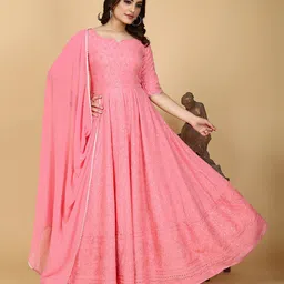 PRENEA Notch Neck Sequined Chikankari Gown Ethnic Dress-picture-35