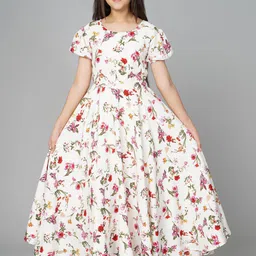 BAESD Girls Floral Printed Puff Sleeve A-Line Maxi Dress-image-9