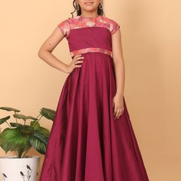 Ethnovog Girls Floral Printed Silk Fit & Flare Dress-picture-49