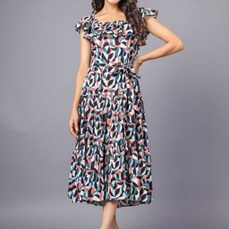 June 9 Clothing Women Printed Ruffle Tiered Fit & Flare Midi Dress-image-66