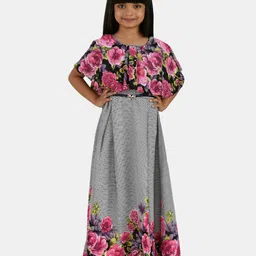 Peppermint Floral Printed Round Neck Cape Sleeves Cotton Casual Fit & Flare Maxi Dress-picture-56