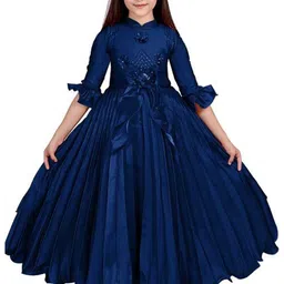 BAESD Self Design Round Neck Applique Silk Fit & Flare Maxi Dress-91
