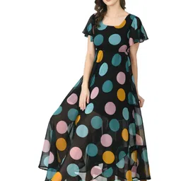 Gladly Polka Dot Print Flutter Sleeve Georgette Empire Maxi Dress-picture-15