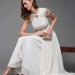 Miss Chase Women Embellished Layered Keyhole Neck Georgette Maxi Dress-image-23