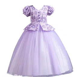 StyleCast Girls Purple Floral Printed Puffed Sleeves Fit & Flare Maxi Dress-picture-14