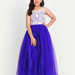 TILISM Girls Floral Laced Sleeveless Net Fit & Flare Maxi Dress-image-24