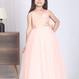 Toy Balloon kids Girls Floral Printed V-Neck Applique Net Tulle Gown-picture-38