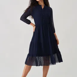 AASK Self Design Fit & Flare Crepe Midi Dress-image-76