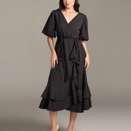 20Dresses xxd eclectic boho Black Flared Sleeve Crepe Fit & Flare Midi Dress-image-92
