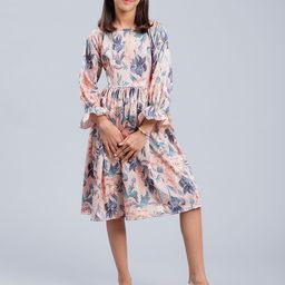 Unique Designers Girls Floral Printed Bell Sleeves Fit & Flare Midi Dress-image-98