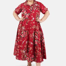 Indietoga Plus Size  Floral Print Fit And Flare Long Maxi Dress-28