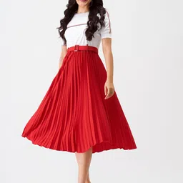 AASK Colourblocked Crepe Fit & Flare Midi Dress-image-29