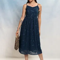 Vishudh Floral Print Fit & Flare Midi Dress-image-43