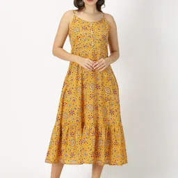 Saffron Threads Ethnic Motifs Print Strappy Midi Dress-image-40