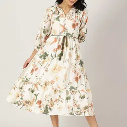 Saffron Threads Floral Print Fit & Flare Midi Dress-image-5