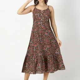 Saffron Threads Ethnic Motifs Print Strappy Midi Dress-image-33