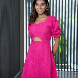 Aaheli Floral Embroidered Cut-Outs Cotton A-Line Midi Dress-picture-38