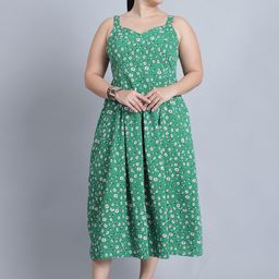 Baawri Floral Printed Shoulder Straps Fit & Flare Midi Dress-image-102