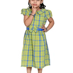 Creative Kids Girls Checked Peter Pan Collar Belted Cotton A-Line Midi Dress-28