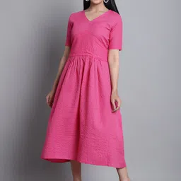 Enchanted Drapes Geometric Printed Pure Cotton Fit & Flare Midi Dress-image-24