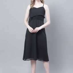 MINI & MING Shoulder Straps Georgette Fit & Flare Midi Dress-picture-41