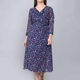 Baawri Floral Print V-Neck Ruffled Fit & Flare Midi Dress-image-37