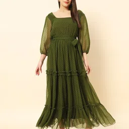Chemistry Self Design Tiered Georgette Fit & Flare Midi Dress-picture-10