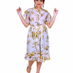 BAESD Girls Floral Printed Tie-Up Neck Georgette Fit & Flare Midi Dress-image-33