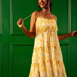 Urban Sundari Yellow Abstract Printed Shoulder Straps A-lIne Dress-41