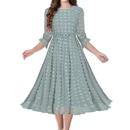 BAESD Self Design Georgette Ruffled Dobby Fit & Flare Midi Dress-9