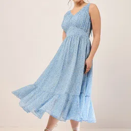 Antheaa Floral Printed Chiffon Fit & Flare Midi Dress-image-90
