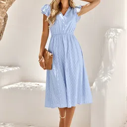 StyleCast Blue Flutter Sleeve Fit & Flare Midi Dress-image-29