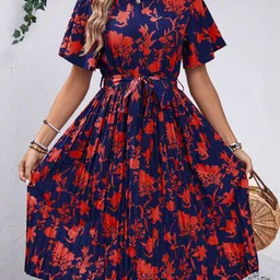 StyleCast x Revolte Floral Printed Flared Sleeves Fit & Flare Midi Dress-image-5