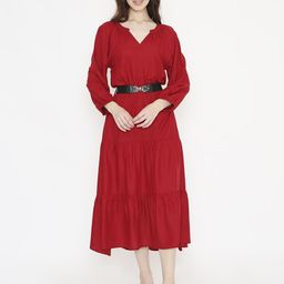 Saffron Threads Bohemian Women Puff Sleeve Fit & Flare Midi Dress-image-19