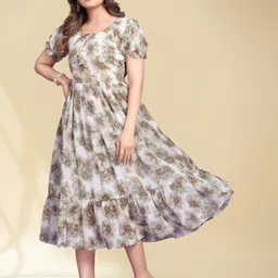 BAESD Women Floral Print Puff Sleeve Fit & Flare Midi Dress-image-38