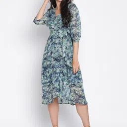 DRAAX Fashions Floral Print Puff Sleeve Fit & Flare Midi Dress-image-86