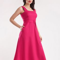 FableStreet Square Neck Fit & Flare Midi Dress-image-56