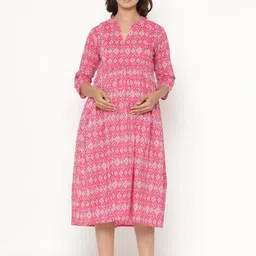 CRAFIQA Ethnic Motifs Print Maternity Midi Nightdress-image-81