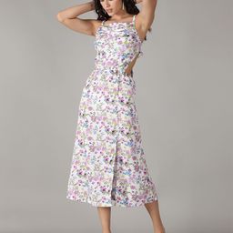 smisingbee Floral Print Cold-Shoulder Fit & Flare Midi Dress-image-24